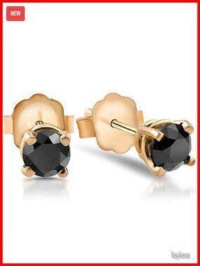 1/2 Ct Black Diamond Stud Earrings in 14K White Or Yellow Gold Basket Setting
